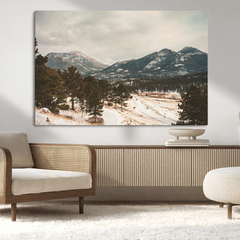 77311749-MGV-CV-36X24-Mountain Landscape Wall Art Canvas Print, Framed Snowy Peaks Art Picture Print, Alpine Aesthetic Perfect Rustic Winter Decor