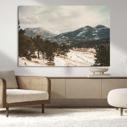 77311749-MGV-CV-36X24-Mountain Landscape Wall Art Canvas Print, Framed Snowy Peaks Art Picture Print, Alpine Aesthetic Perfect Rustic Winter Decor