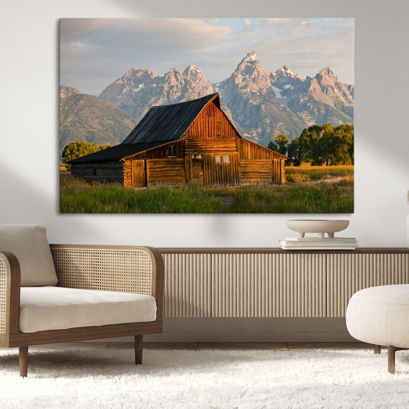 31771014-MGV-CV-36X24-Rustic Barn Wall Art Canvas Print, Framed Western Landscape Art Picture Print, Farmhouse Style Perfect Rustic Farmhouse Decor