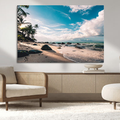95301406-MGV-CV-36X24-Tropical Beach Wall Art Canvas Print, Framed Ocean Waves Art Picture Print, Relazxing Seascape Perfect Tropical Coastal Decor