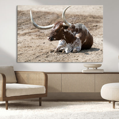 76549210-MGV-CV-36X24-Texas Longhorn Wall Art Canvas Print, Framed Country Living Art Picture Print, Farmhouse Aesthetic Perfect Western Rustic Decor