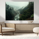 48497565-MGV-CV-36X24-Misty Forest Wall Art Canvas Print, Framed Foggy River Art Picture Print, Moody Landscape Perfect Moody Wilderness Decor Artwork
