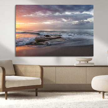 94208089-MGV-CV-36X24-Golden Hour Wall Art Canvas Print, Framed Tranquil Waves Art Picture Print, Beach Horizon Perfect Coastal Serenity Decor Artwork