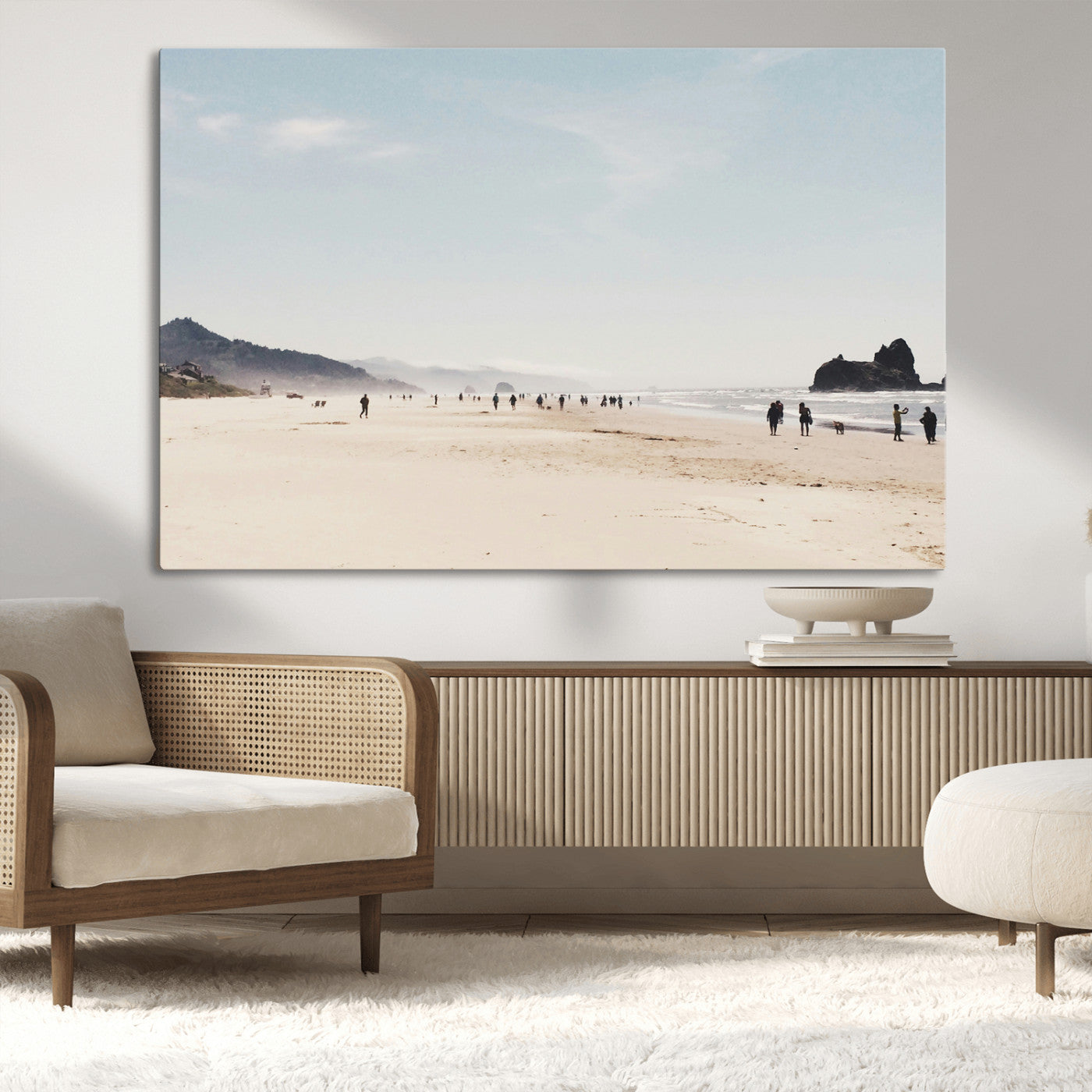 28307820-MGV-CV-36X24-Minimalist Beach Wall Art Canvas Print, Framed Coastal Serenity Art Picture Print, Soft Sand Perfect Modern Coastal Decor Artwork