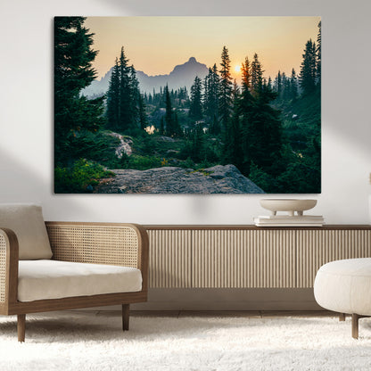 66397982-MGV-CV-36X24-Mountain Landscape Wall Art Canvas Print, Framed Forest Serenity Art Picture Print, Mountain Landscape Perfect Rustic Wilderness