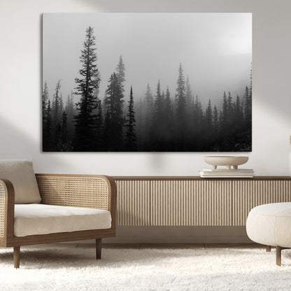 73138900-MGV-CV-36X24-Misty Pines Wall Art Canvas Print, Framed Woodland Photography Art Picture Print, Minimalist Decor Perfect Modern Rustic Decor