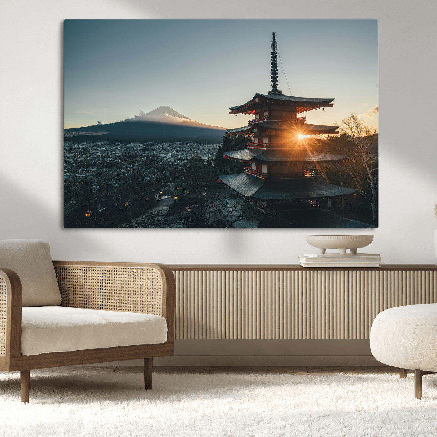 87729656-MGV-CV-36X24-Mount Fuji Wall Art Canvas Print, Framed Japan Travel Art Picture Print, Chureito Pagoda Perfect Zen Minimalism Decor Artwork
