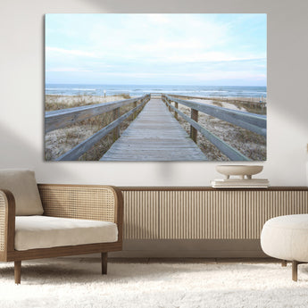 31602988-MGV-CV-36X24-Beach Boardwalk Wall Art Canvas Print, Framed Coastal Serenity Art Picture Print, Ocean View Perfect Coastal Minimalist Decor