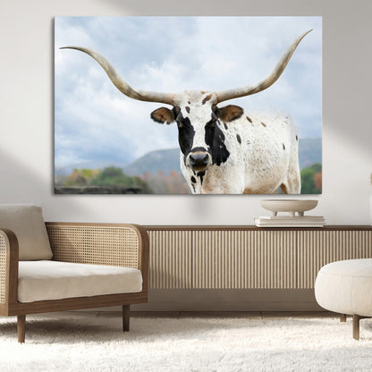 63592811-MGV-CV-36X24-Texas Longhorn Wall Art Canvas Print, Framed Western Rustic Art Picture Print, Farmhouse Decor Perfect Rustic Farmhouse Decor