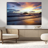 36714356-MGV-CV-36X24-Beach Sunset Wall Art Canvas Print, Framed Ocean Waves Art Picture Print, Tropical Seascape Perfect Coastal Serenity Decor Artwork