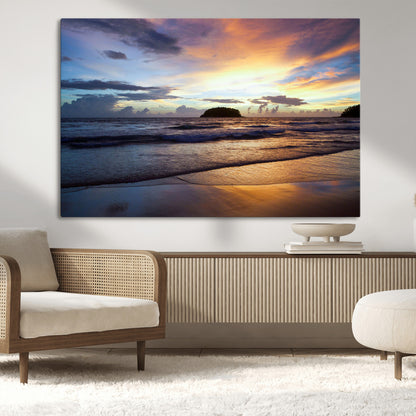36714356-MGV-CV-36X24-Beach Sunset Wall Art Canvas Print, Framed Ocean Waves Art Picture Print, Tropical Seascape Perfect Coastal Serenity Decor Artwork