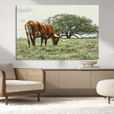 91866234-MGV-CV-36X24-Texas Longhorn Wall Art Canvas Print, Framed Rustic Ranch Art Picture Print, Western Cattle Perfect Rustic Farmhouse Decor Artwork