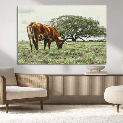 91866234-MGV-CV-36X24-Texas Longhorn Wall Art Canvas Print, Framed Rustic Ranch Art Picture Print, Western Cattle Perfect Rustic Farmhouse Decor Artwork