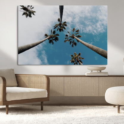 45236398-MGV-CV-36X24-Tropical Palm Trees Wall Art Canvas Print, Framed California Sky Art Picture Print, Minimalist Nature Perfect Coastal Minimalist