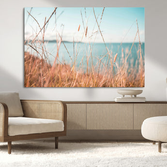 36108696-MGV-CV-36X24-Coastal Grass Wall Art – Serene Ocean View Canvas Print, Beach Nature Photography Decor for Living Room, Bedroom, Office or Modern