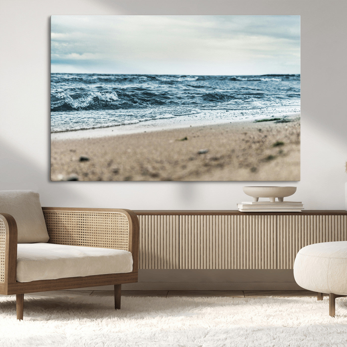 81812590-MGV-CV-36X24-Ocean Wall Art Wall Art Canvas Print, Framed Coastal Canvas Art Picture Print, Moody Seascape Perfect Coastal Minimalist Decor