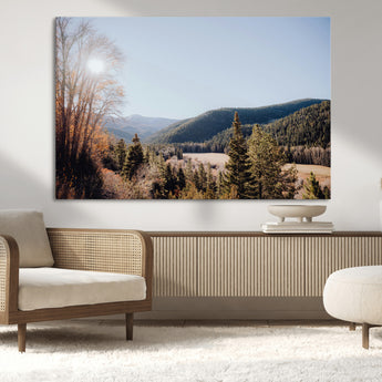 52941305-MGV-CV-36X24-Rustic Landscape Wall Art Canvas Print, Framed Serene Valley Art Picture Print, Pine Tree Horizon Perfect Rustic Cabin Decor