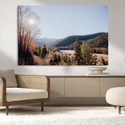 52941305-MGV-CV-36X24-Rustic Landscape Wall Art Canvas Print, Framed Serene Valley Art Picture Print, Pine Tree Horizon Perfect Rustic Cabin Decor