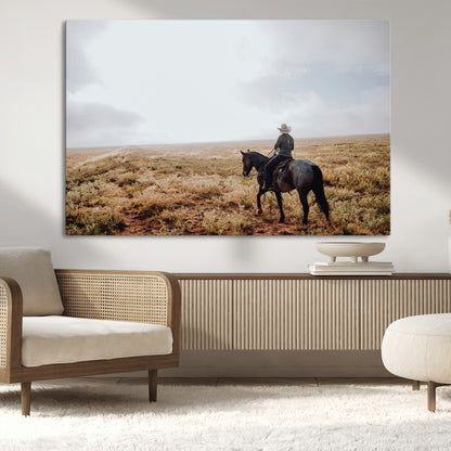 57597730-MGV-CV-36X24-Cowboy Wall Art Wall Art Canvas Print, Framed Western Canvas Art Picture Print, Rustic Ranch Scene Perfect Rustic Western Decor