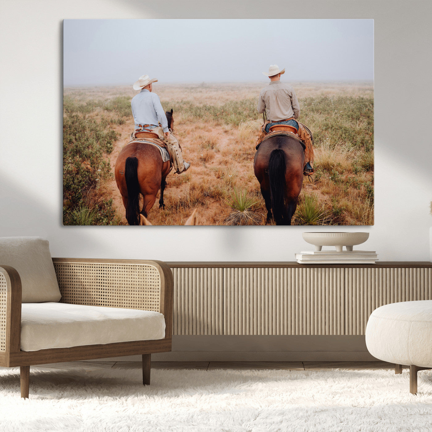 54943176-MGV-CV-36X24-Cowboy Wall Art Wall Art Canvas Print, Framed Western Canvas Art Picture Print, Rustic Ranch Scene Perfect Rustic Western Decor