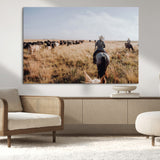 22431577-MGV-CV-36X24-Western Wall Art Wall Art Canvas Print, Framed Cowboy Canvas Art Picture Print, Cattle Drive Scene Perfect Rustic Western Decor