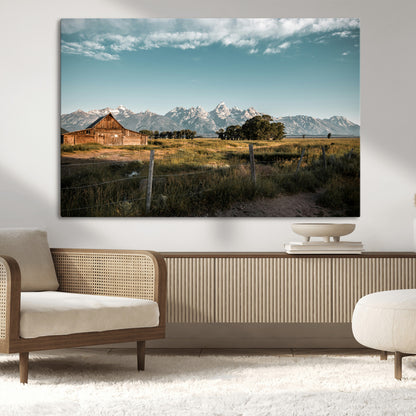 92497443-MGV-CV-36X24-Rustic Farmhouse Wall Art Canvas Print, Framed Mountain Cabin Art Picture Print, Western Landscape Perfect Rustic Farmhouse Decor