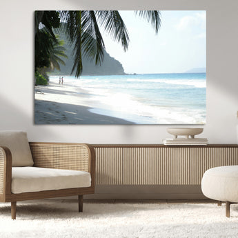 18311030-MGV-CV-36X24-Tropical Beach Wall Art Canvas Print, Framed Serene Ocean Art Picture Print, Palm Tree Shadows Perfect Tropical Coastal Decor