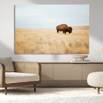 61392510-MGV-CV-36X24-Buffalo Wall Art Wall Art Canvas Print, Framed Western Wildlife Decor Art Picture Print, Rustic Farmhouse Art Perfect Rustic
