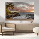 55108220-MGV-CV-36X24-Tropical Beach Wall Art Canvas Print, Framed Hawaiian Sunset Art Picture Print, Ocean Waves Perfect Coastal Tropical Decor Artwork