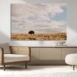 22754563-MGV-CV-36X24-Earthy Tones Wall Art Canvas Print, Framed Rustic Nature Art Picture Print, Solitary Buffalo Perfect Western Minimalist Decor