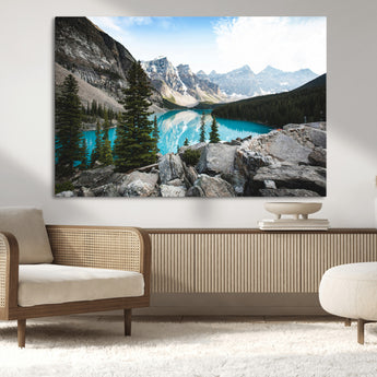 98014896-MGV-CV-36X24-Canadian Rockies Wall Art Canvas Print, Framed Mountain Landscape Art Picture Print, Turquoise Water Perfect Scandinavian