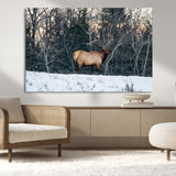36533178-MGV-CV-36X24-Wild Elk Photography Wall Art Canvas Print, Framed Winter Wildlife Art Picture Print, Snowy Forest Perfect Rustic Lodge Decor