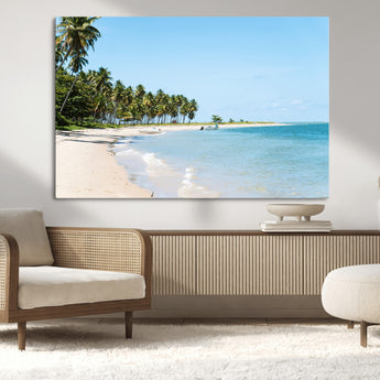 37858872-MGV-CV-36X24-Palm Tree Coast Wall Art Canvas Print, Framed Island Getaway Art Picture Print, Crystal Blue Water Perfect Tropical Coastal Decor