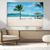 42623350-MGV-CV-36X24-Tropical Beach Wall Art Canvas Print, Framed Palm Tree Art Picture Print, Ocean View Perfect Tropical Coastal Decor Artwork