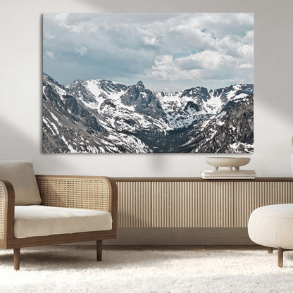 94074619-MGV-CV-36X24-Snowy Peaks Wall Art Canvas Print, Framed Alpine Wilderness Art Picture Print, Mountain Escape Perfect Winter Serenity Decor