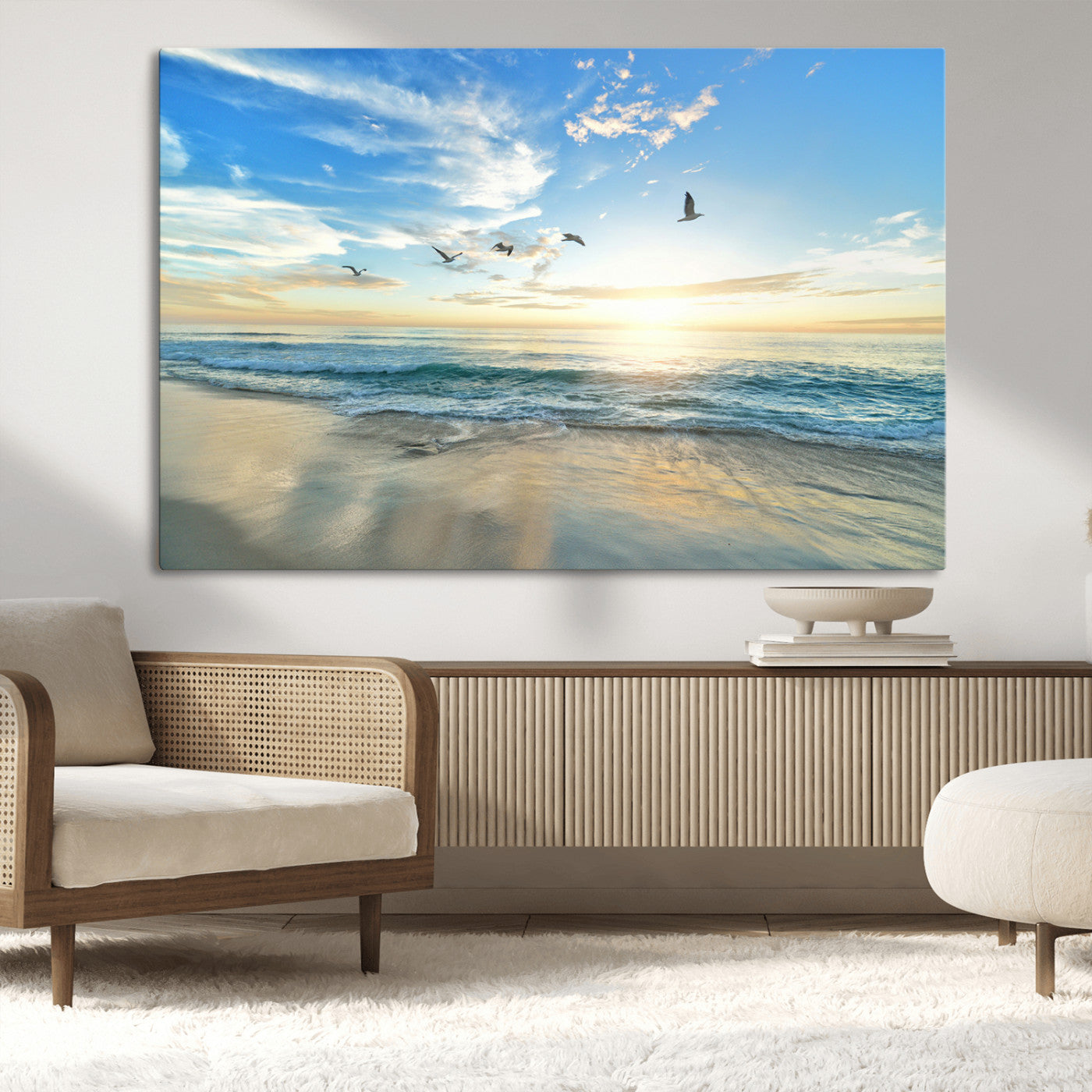 20708696-MGV-CV-36X24-Minimalist Seaside Wall Art Canvas Print, Framed Morning Glow Art Picture Print, Golden Reflections Perfect Coastal Minimalist