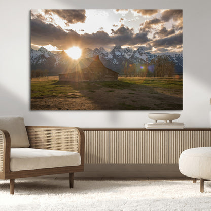 52555760-MGV-CV-36X24-Snowy Peaks Wall Art Canvas Print, Framed Nature Escape Art Picture Print, Rustic Charm Perfect Rustic Western Decor Artwork