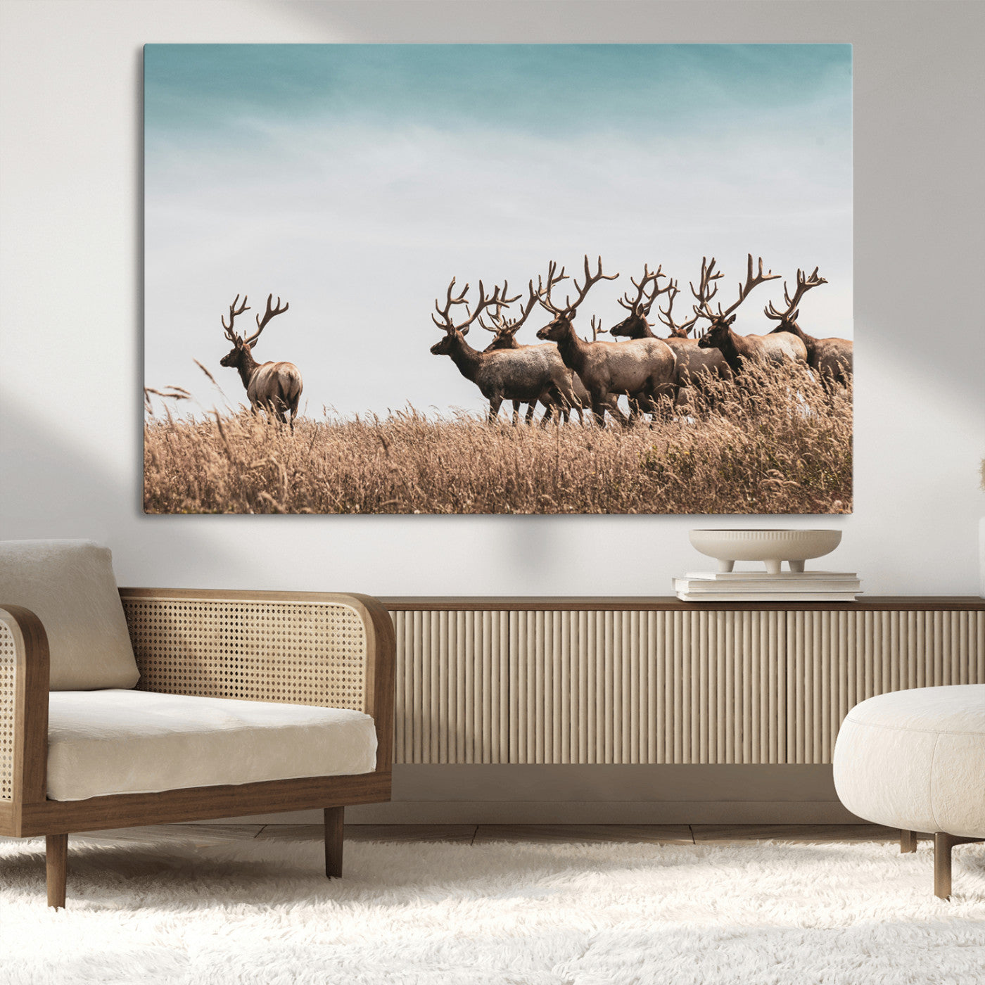 81594705-MGV-CV-36X24-Elk Herd Wall Art Canvas Print, Framed Wildlife Photography Art Picture Print, Rustic Nature Print Perfect Rustic Wildlife Decor