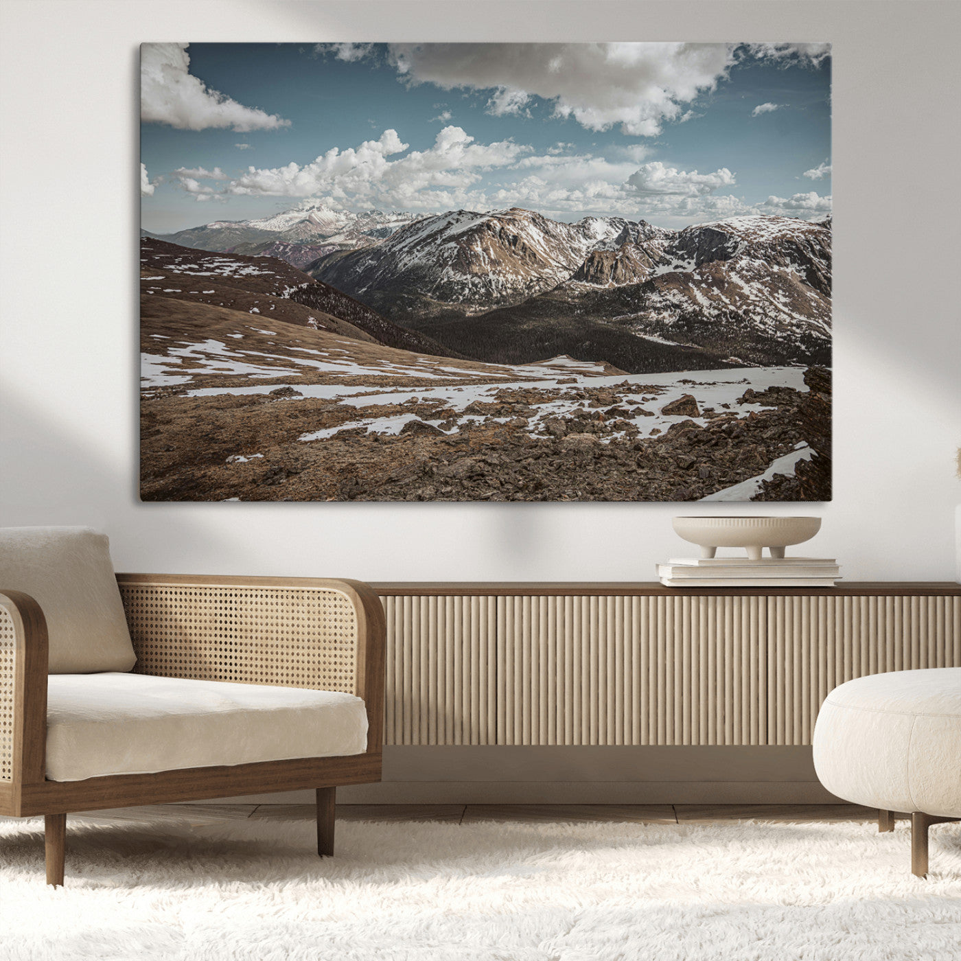 44565953-MGV-CV-36X24-Mountain Landscape Wall Art Canvas Print, Framed Snowy Peaks Art Picture Print, Rugged Highlands Perfect Rustic Adventure Decor