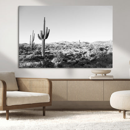 85205054-MGV-CV-36X24-Saguaro Cactus Wall Art Canvas Print, Framed Monochrome Landscape Art Picture Print, Scenic Arizona View Perfect Minimalist