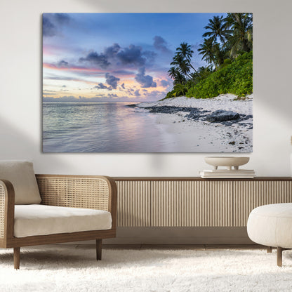 75045485-MGV-CV-36X24-Tropical Beach Wall Art Canvas Print, Framed Sunset Glow Art Picture Print, Palm Tree Coast Perfect Tropical Coastal Decor Artwork