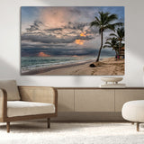 62574547-MGV-CV-36X24-Tropical Storm Wall Art Canvas Print, Framed Moody Beach Art Picture Print, Dramatic Sky Perfect Tropical Coastal Decor Artwork
