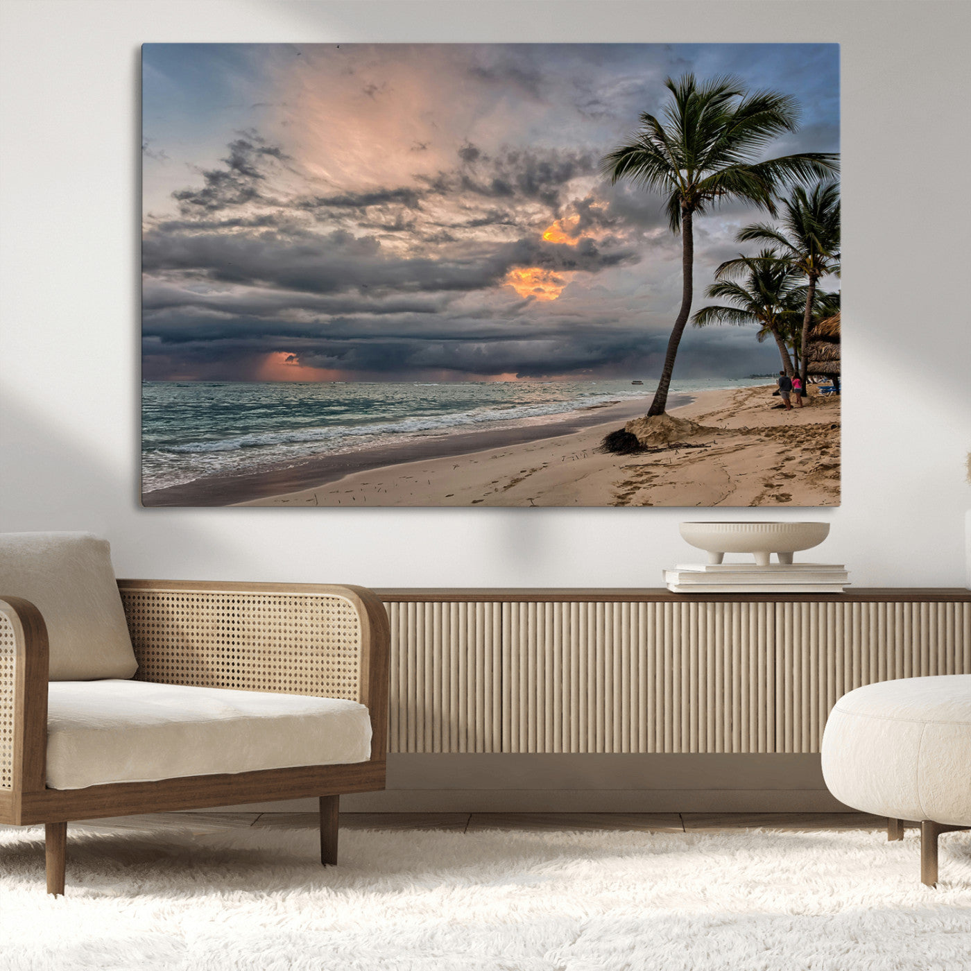 62574547-MGV-CV-36X24-Tropical Storm Wall Art Canvas Print, Framed Moody Beach Art Picture Print, Dramatic Sky Perfect Tropical Coastal Decor Artwork