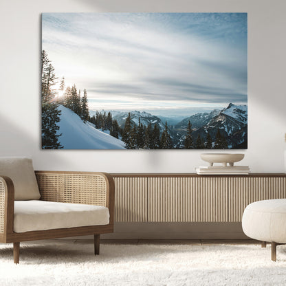 55564749-MGV-CV-36X24-Snowy Mountains Wall Art Canvas Print, Framed Alpine Landscape Art Picture Print, Frosty Peaks Perfect Nordic Minimalist Decor