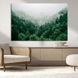 45265379-MGV-CV-36X24-Misty Forest Wall Art – Green Mountain Pine Tree Landscape Canvas Print, Nature Photography Artwork Home Decor for Bedroom, Living
