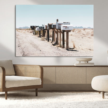 54616109-MGV-CV-36X24-Desert Mailboxes Wall Art – Rustic Rural Roadside Photography Canvas Print, American Southwest Landscape Home Decor for Living