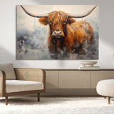 X61001-MGV-CV-36X24-Scottish Highland Wall Art Canvas Print, Framed Longhorn Art Picture Print, Western Cow Perfect Farmhouse Decor Artwork