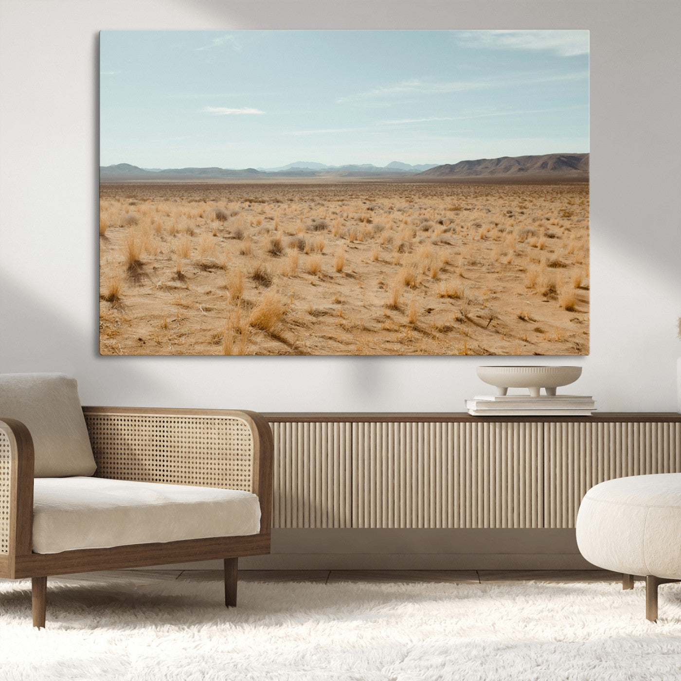55918919-MGV-CV-36X24-Desert Landscape Wall Art – Golden Grass Plains and Mountain Horizon Canvas Print, Southwest Nature Photography Decor for Living