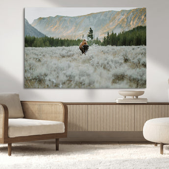 41674074-MGV-CV-36X24-Bison Wall Art – American Buffalo Wildlife Photography Canvas Print, Western Mountain Landscape Artwork Rustic Nature Decor for