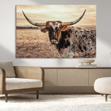 95745718-MGV-CV-36X24-Texas Longhorn Wall Art – Western Cattle Photography Canvas Print, Rustic Ranch Animal Artwork Country Farmhouse Decor for Living
